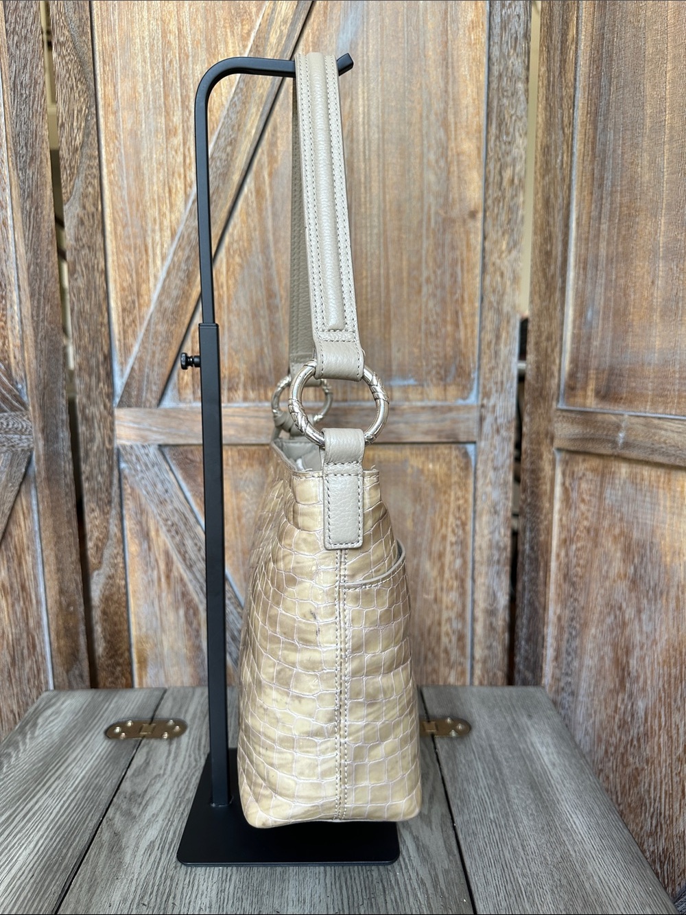 Brighton Cherie Beachwood Patent Croc-Embossed Leather Shoulder Bag Purse - Picture 3 of 16